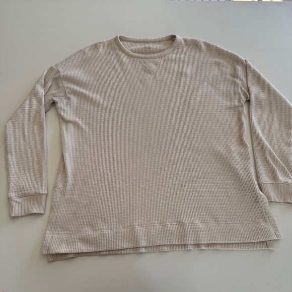 American Eagle-Crew Neck-Waffle-Shirt-Tan-Oversized-Cozy-Soft-Basic-M - Picture 1 of 12